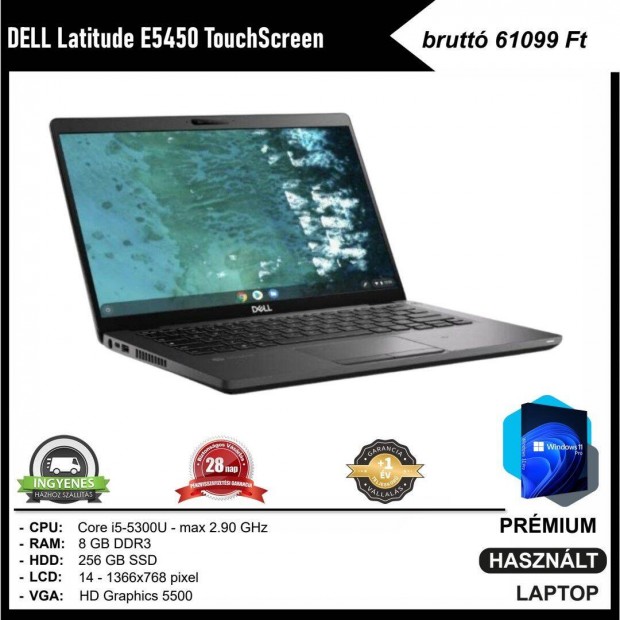 Dell Latitude E5450 rintkpernys laptop (i5-5300U; 8 GB DDR3; 14")