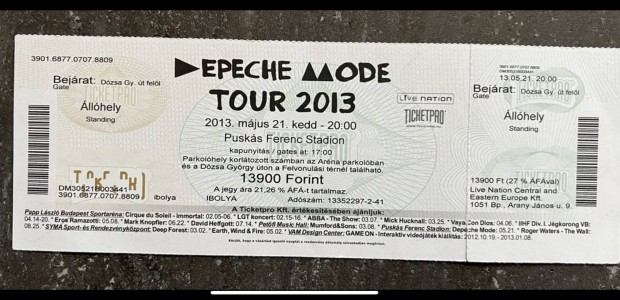 Depeche Mode koncertjegy 2013 gyjtknek