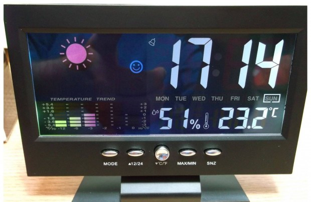 Digitális LCD kijelzős asztali ébresztő óra hangaktiválás funkcióval Ú