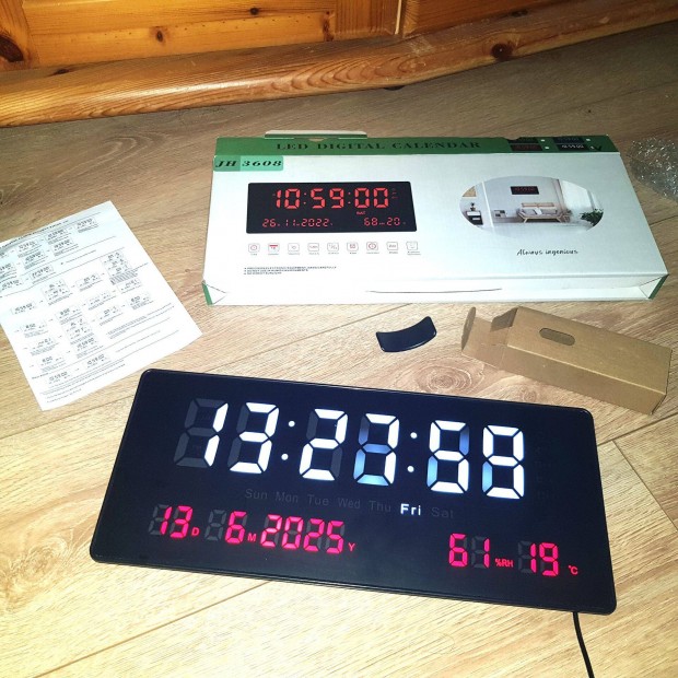 Digitális LED fali/asztali óra sok funkcióval extra nagy új