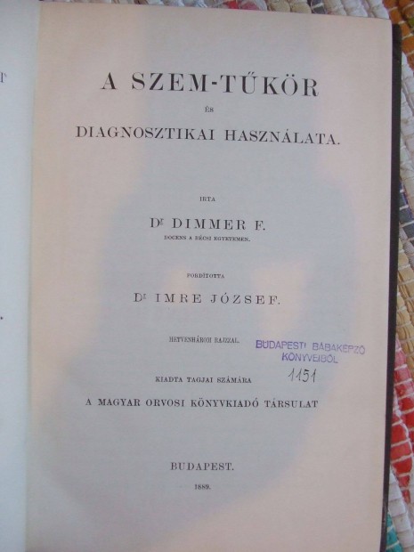 Dimmer Szemszet antik Szem-tkr hasznlata 1889 ex libris