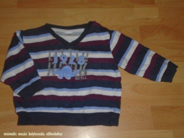 Dinó dinoszaurusz mintás csíkos pulóver 6-9 hó (méret 74)