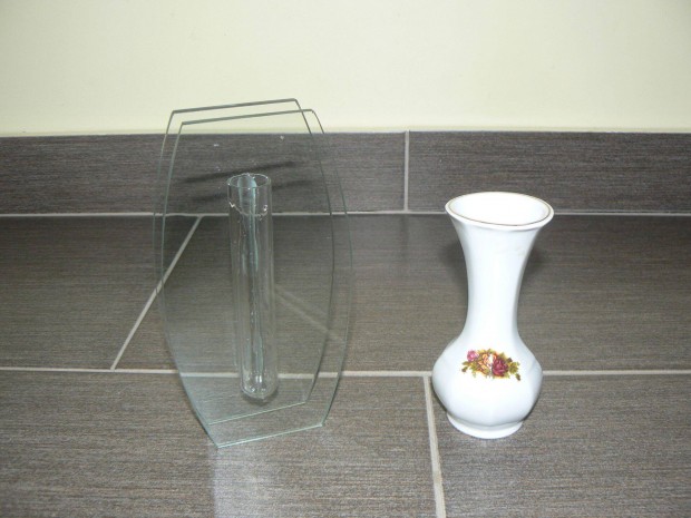 Dísztárgy, dekoráció, porcelán és üveg váza Hibátlan!