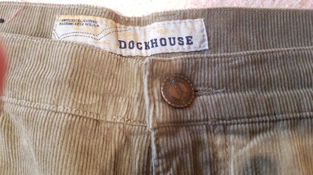 Dockhouse Jeans kordnadrg, frfi, khaki, 100% pamut, 42-es