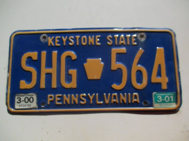 Dombornyomott eredeti USA rendszm Pennsylvania llambl
