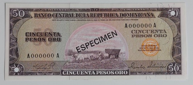 Dominika 50 peso, 1975, Specimen, UNC bankjegy