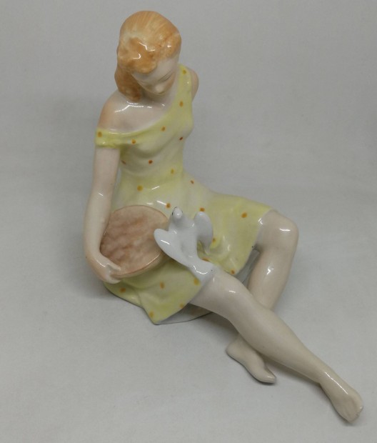 Drasche porcelán galambot etető lány "Ritka" festéssel!