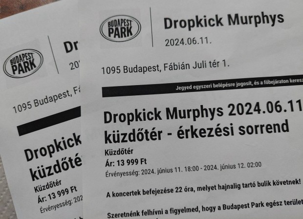 Dropkick Murphys koncertjegyek (2 db)
