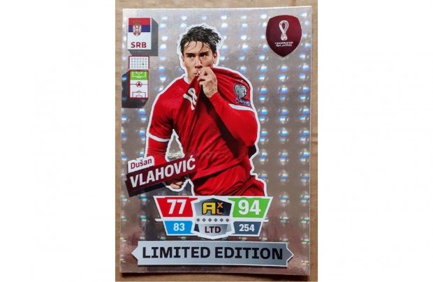 Dusan Vlahovic Szerbia XXL Limited focis krtya Panini Qatar 2022