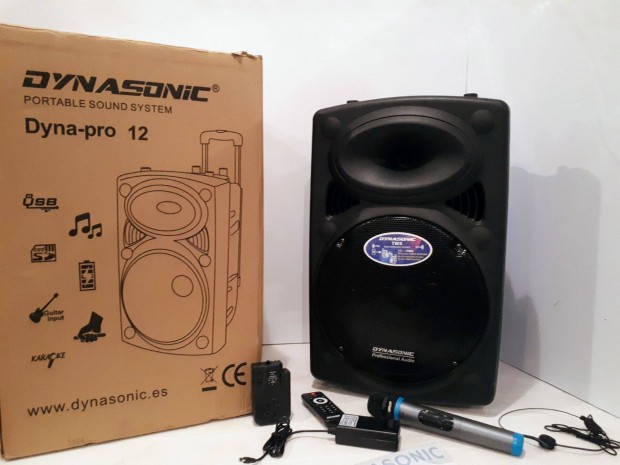 Dynasonic Dyna-Pro12 hangfal, Li-ion akku, bluetooth, karaoke, hibs