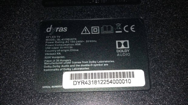Dyras BL-4319Eudts LED LCD tv hibs trtt alkatrsznek