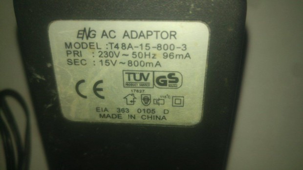 ENG AC adapter 15V 800mA mkd