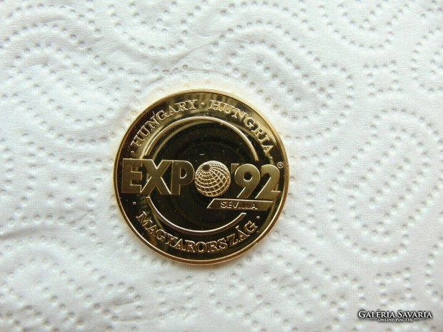 EXPO 1992 aranyozott PP emlkrme tmr 43 mm Sly 30.62 Gramm