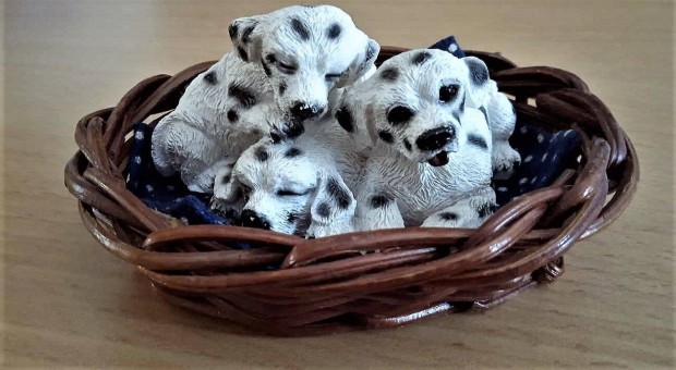 Egy alomnyi Dalmata klykkutya figura, kutyakosrban