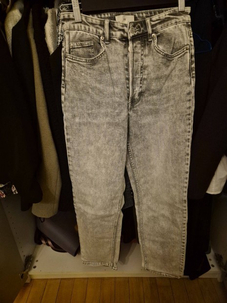 Egyenes szr, szrke-fehr koptatott 34-es H&M farmer