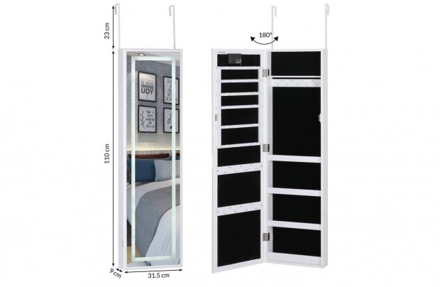 kszerszekrny led tkrrel, fehr, 31,5x9x110 cm, Casaria