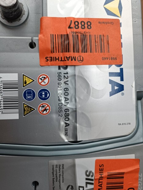 Eladó 1 éves Varta Silver Dynamic AGM 12V 60Ah 680A jobb+