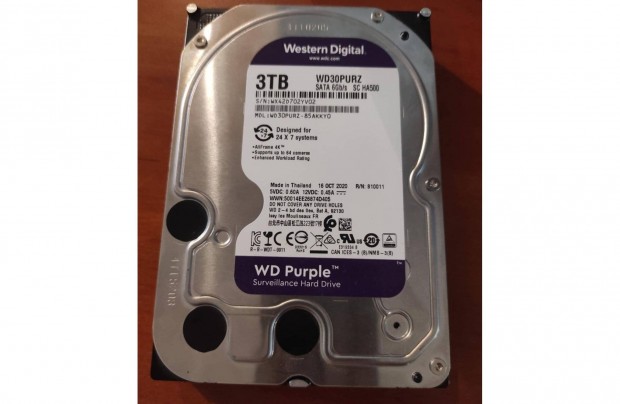 Elad 3Tb -os WD Purple merevlemez/HDD 100/100