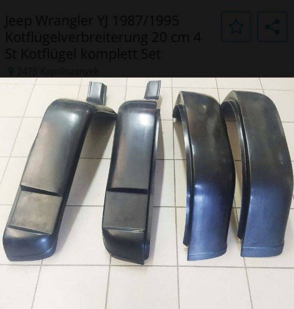 Eladó 4 db új 20 cm-es JEEP Wrangler Yj 1987-95 Sárvédő Szélesítés