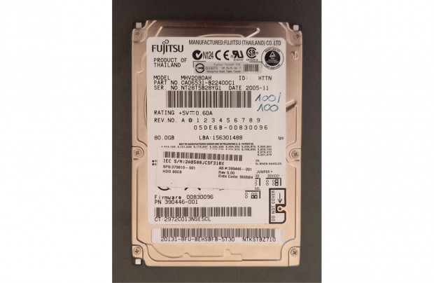 Eladó Fujitsu 80G IDE PATA 2,5 Laptop HDD