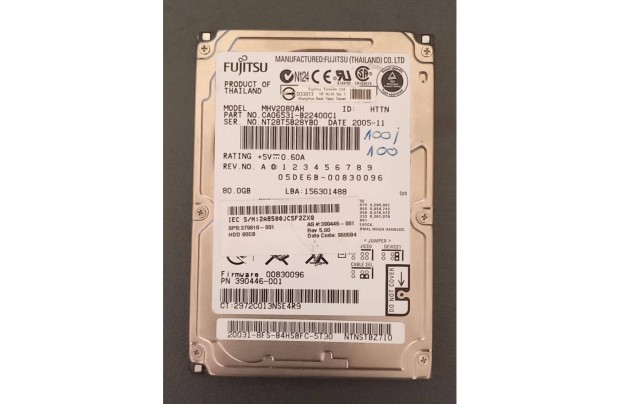 Eladó Fujitsu 80G IDE PATA 2,5 Laptop HDD
