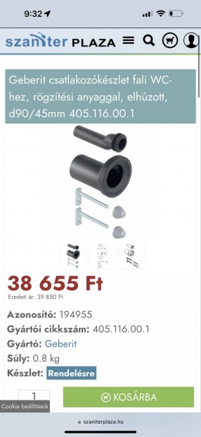 Elado Geberit csatlakozokeszlet WC-hez 194955-os cikkszamu