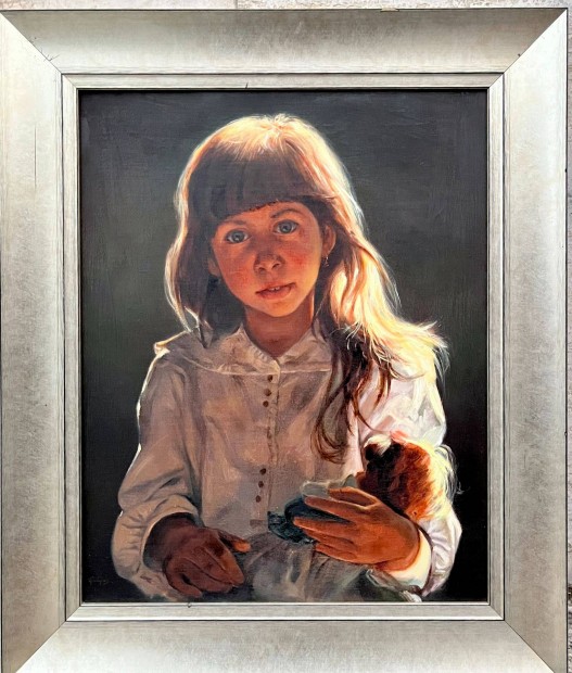 Eladó Gulyás László (1960) - Kislány babával (50x40 cm) festménye