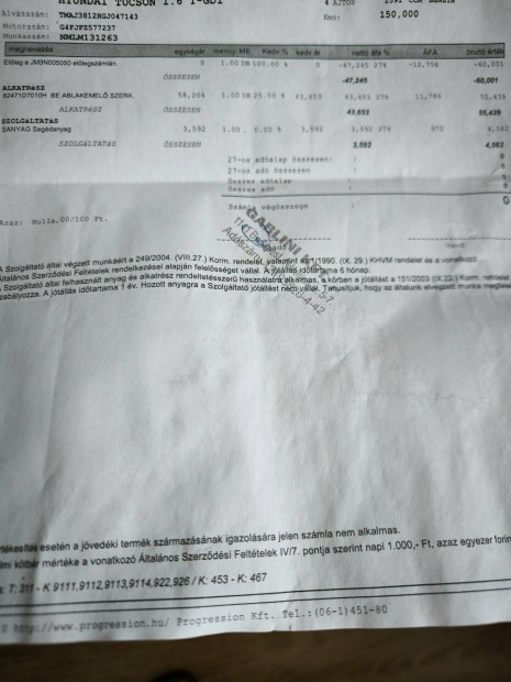 Eladó Hyundai Tucson (2015-2021) gyári, bal első ablakemelő szerkezet