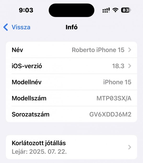 Elad Iphone 15 128 gb fekete