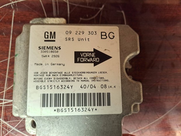 Eladó Opel Zafira A SRS egység / unit GM 09 229 303 BG Siemens
