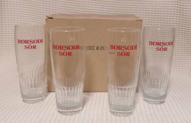 Eladó Régi / Retro (Új) 4 Darab "Borsodi" 0,3 l Sörös Pohár Készlet