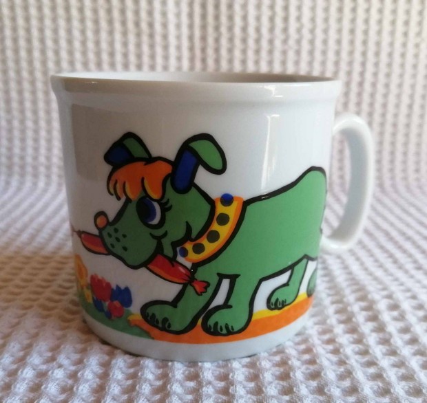 Eladó Régi / Retro / Vintage Civakodó Kutyus Fehér Nagy Jelzett Bögre