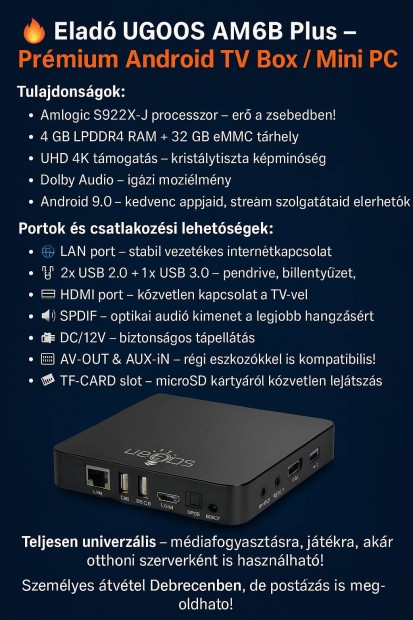 Eladó Ugoos AM6B Plus Prémium Android TV Box / Mini PC!