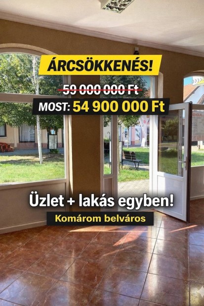 Elad� �zlet+Lak�s Kom�rom belv�ros�ban!