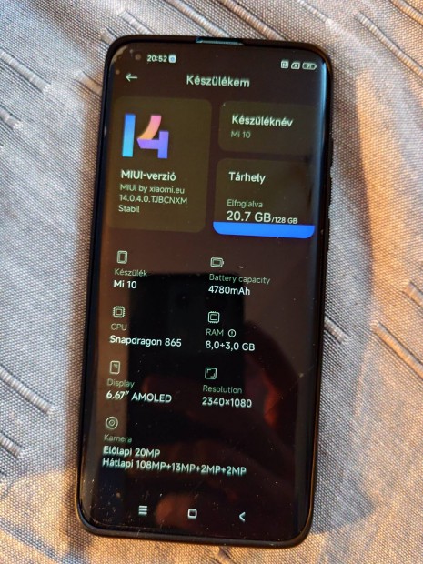 Elad Xiaomi Mi 10 8/128 (kijelzo karcos) 