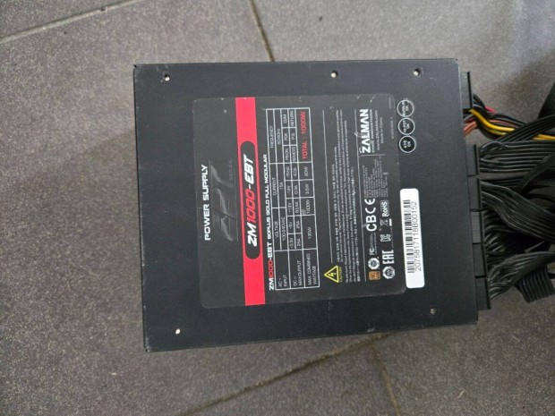 Eladó Zalman 1000W Gold (ZM1000-EBT) Moduláris tápegység