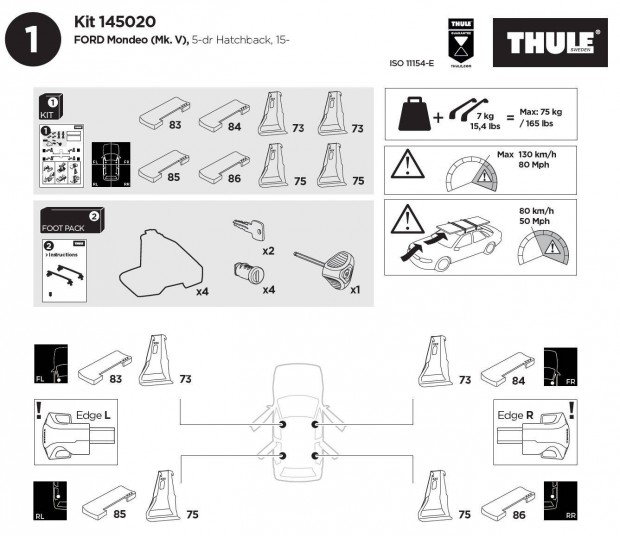 Elad (14)5020 Thule tetcsomagtart fit kit 2015+ Ford Mondeohoz