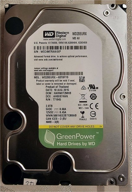 Elad: 1 db Western Digital 2 TB merevlemez (WD20Eurx) HDD