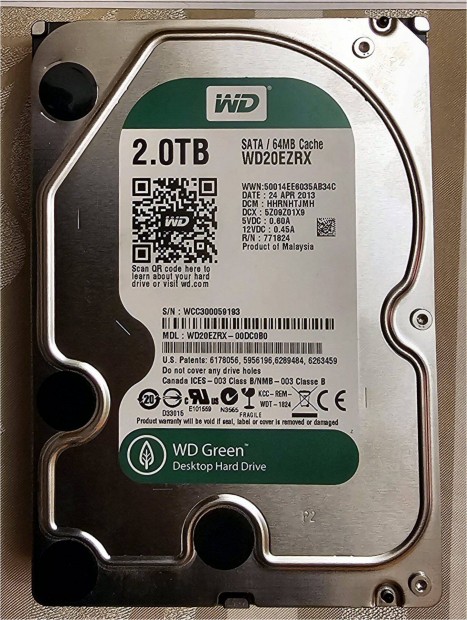 Elad: 1 db Western Digital 2 TB merevlemez (WD20Ezrx) HDD