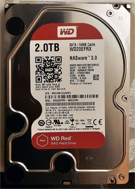 Elad: 1 db Western Digital (WD20Efrx) NAS HDD merevlemez