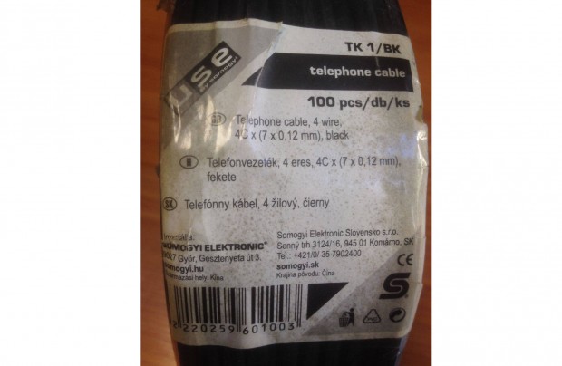 Eladó /TK1/bk/ Lapos 4 eres vezeték, telefonvezeték, fekete színben!
