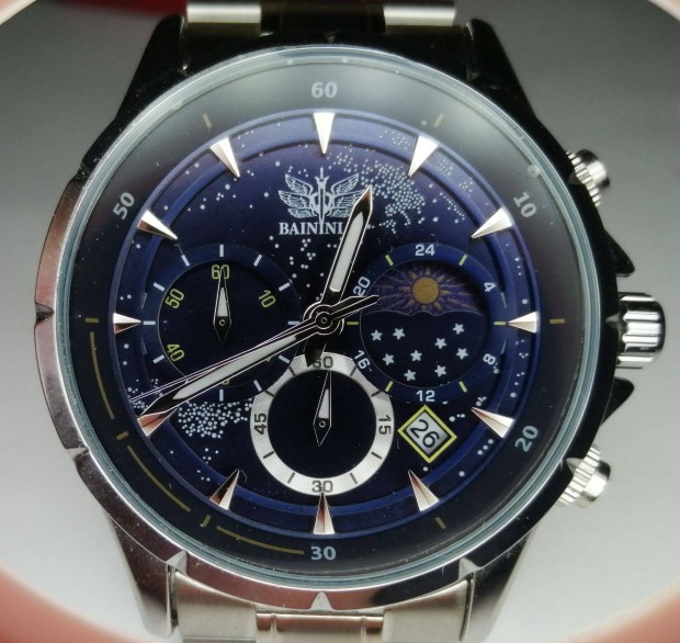 Elad� ! 1db Baininlinl Kronografos,Hold f�zis�, K�k sz�mlapu Ff. �ra !