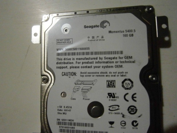 Elad egy 2,5"-os 160GB-os Seagate notebook merevlemez (HDD)