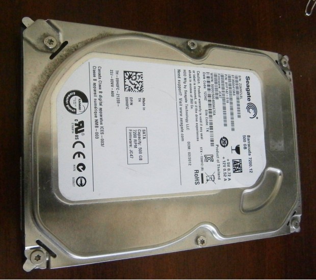 Eladó egy 500 GB-os használt Seagate (SATA) merevlemez