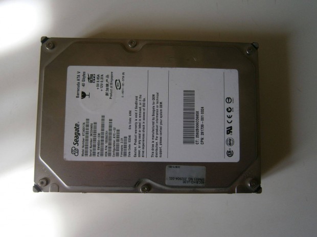 Eladó egy PATA / IDE csatolófelű 40 GB-os Seagate merevlemez