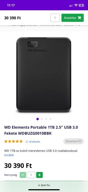 Elad egy WD Elements 1tb  kls hdd