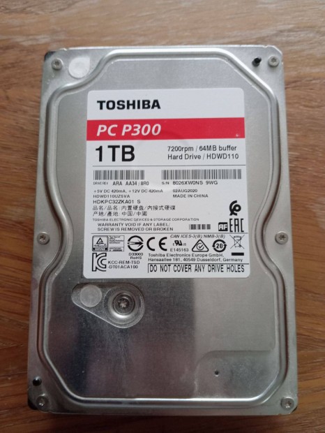 Elad hibtlan Toshiba 1TB merevlemez 64MB gyorsttrral