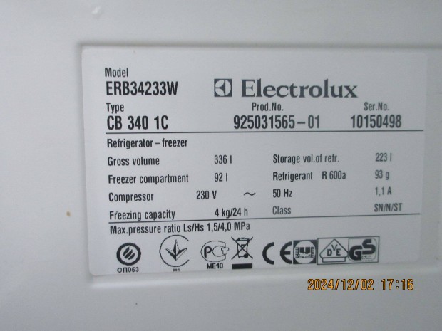 Electrolux ERB34233W mkd kombinlt ht