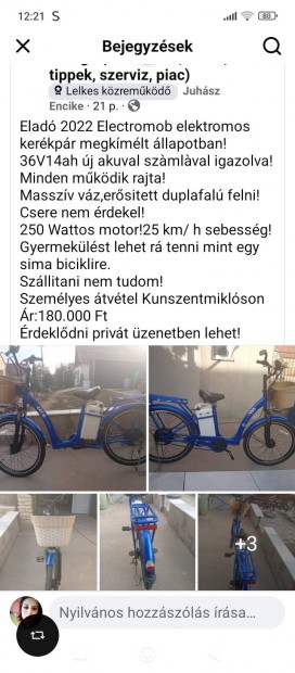 Elektromos Kerékpár Elektromob 36V14AH Új AKU Új Állapot