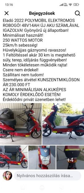 Elektromos Kerékpár, Robogó Polymobil 48V14AH Új AKU Új Allapot